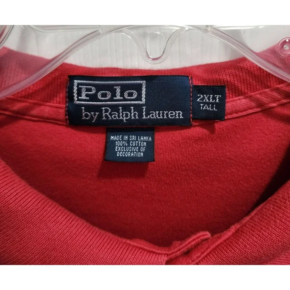 Polo Ralph Lauren Red Short Sleeve‎ Polo Shirt Size 2XLT Blue Pony 100% Cotton